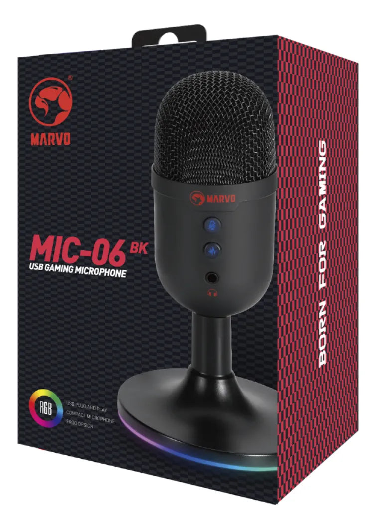 Micrófono De Estudio Gamer Usb Cable 1.7 M RGB Marvo