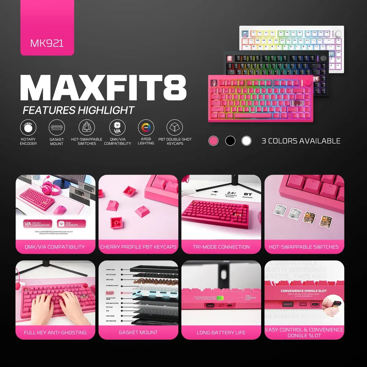 Teclado Mecánico Fantech Mk921 Rosie White
