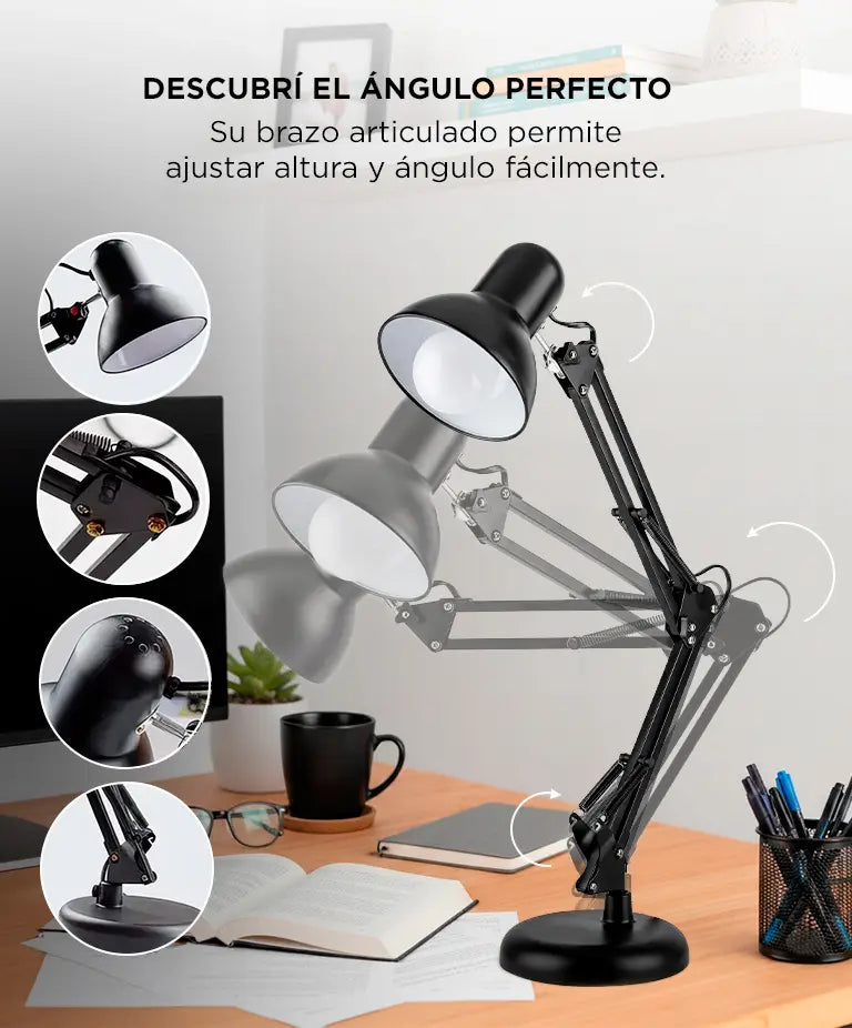 Lámpara Escritorio Articulada Metálica Con Base