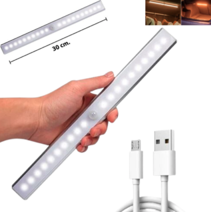 Tira LED Magnética Recargable 30cm, 20 LED Cálida