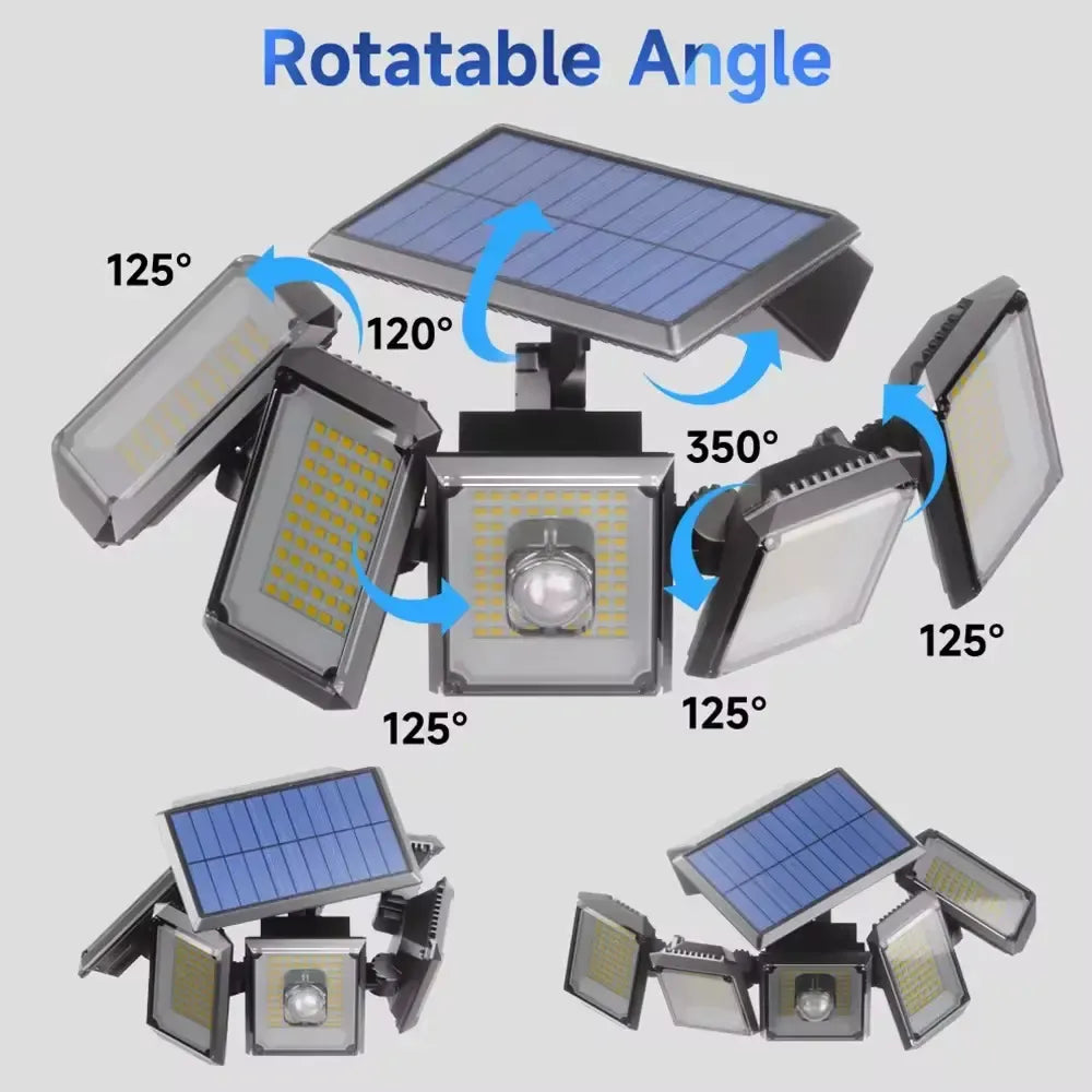 Lampara Solar 45w 300 Led Exterior 5 Cabezas Movibles