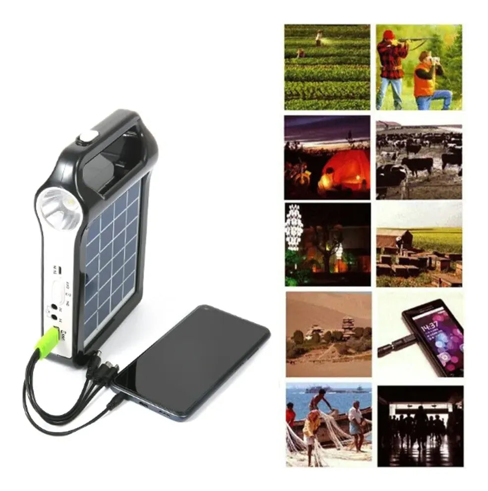 Kit Solar Portátil Power Bank De 3000mah Linterna 2 Lámparas