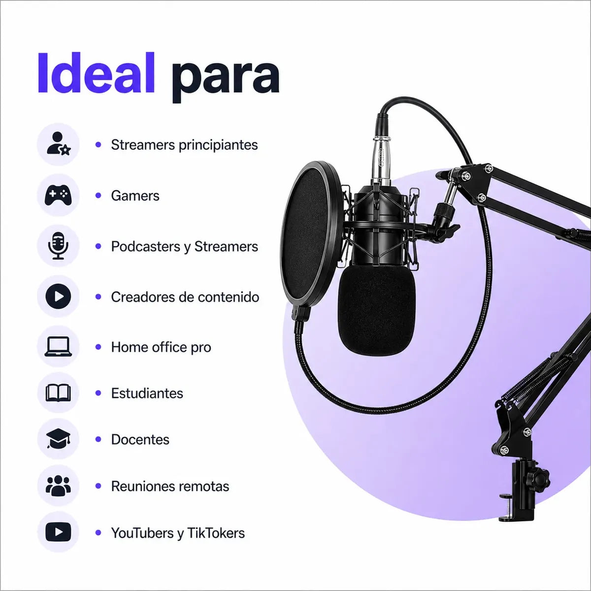 Micrófono Condensador Omnidireccional Con Brazo Ajustable