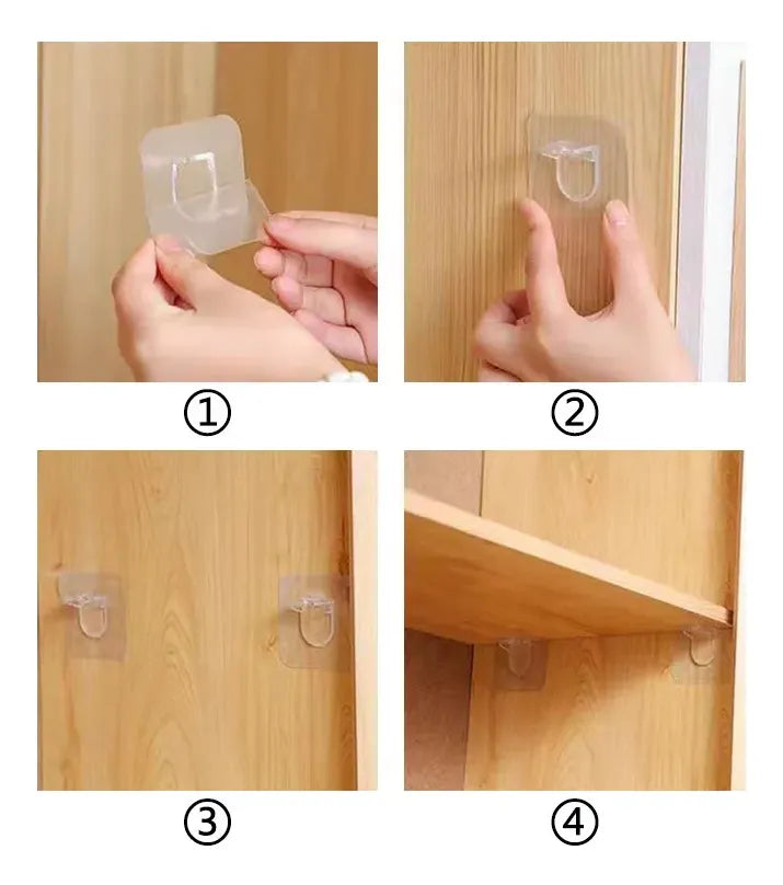 Soporte Plástico adhesivo para Estantes Set X4 Piezas