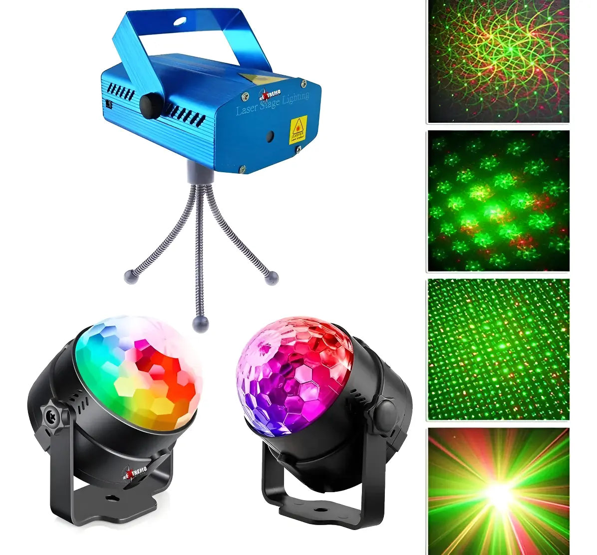 Combo Luces Led Discoteca 2 Media Bola + Laser Audio Rítmico