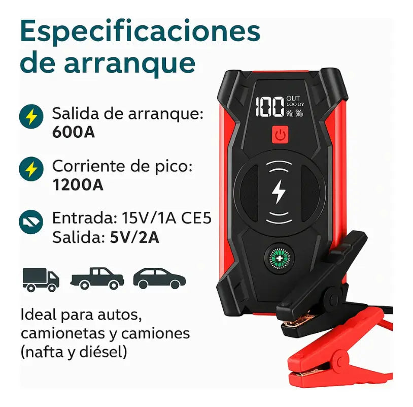 Arrancador De Auto Inflador Power Bank 39800mah Carga Rápida