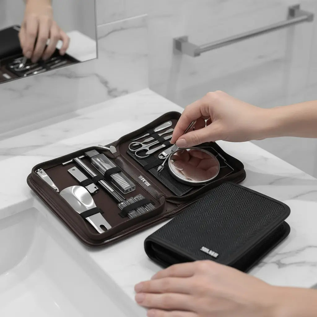 Set Manicura / Pedicura 12 Piezas Con Espejo + Estuche