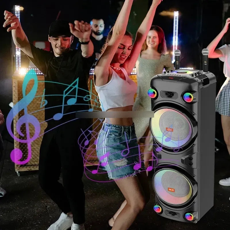 Parlante 12″x2 Bluetooth Con 2 Micrófonos Y Control