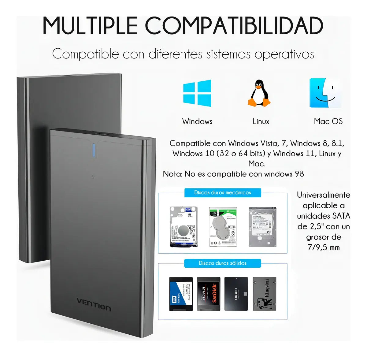 Gabinete Carcasa Ssd Hdd 2.5 Sata Usb 3.0 Case Vention 6 Tb