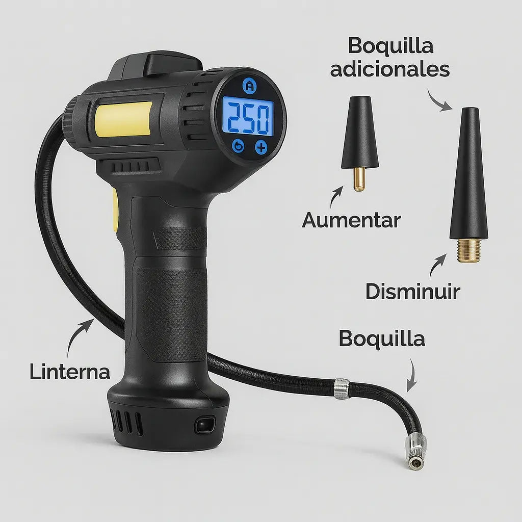 Inflador Portatil Universal Para Auto / Bici / Moto Con Linterna