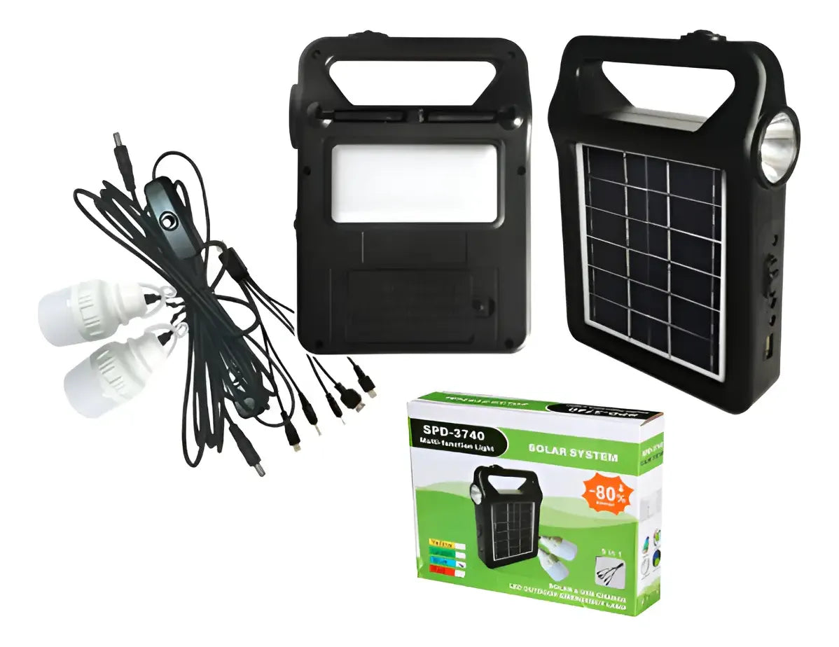 Kit Solar Portátil Power Bank De 3000mah Linterna 2 Lámparas