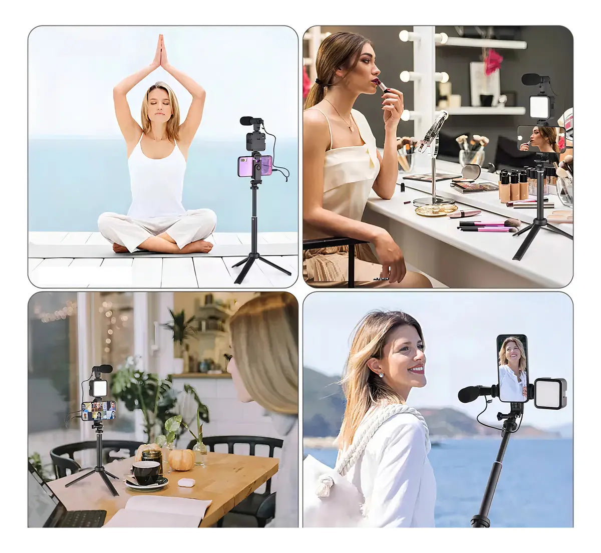 Kit Trípode + Micrófono + Luz led + control bluetooth