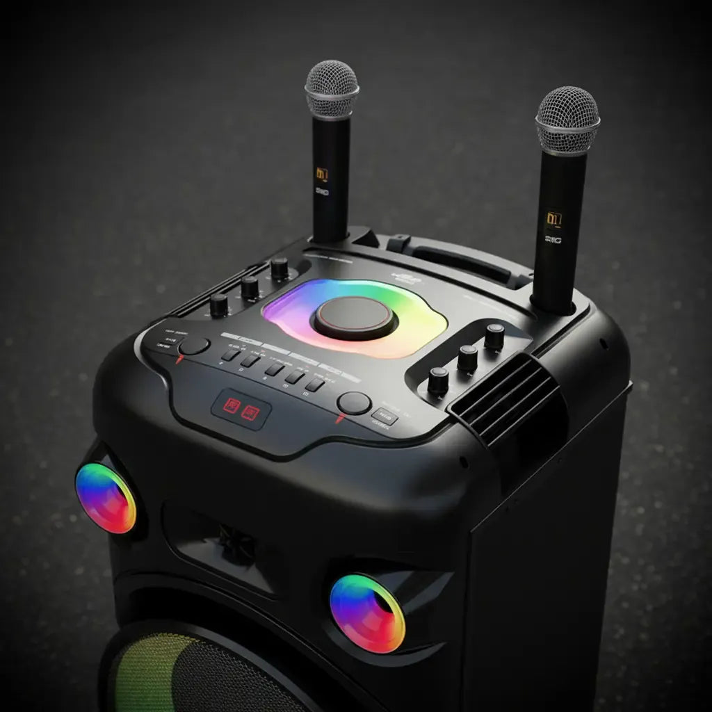 Parlante 12″x2 Bluetooth Con 2 Micrófonos Y Control
