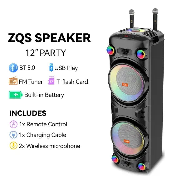 Parlante 12″x2 Bluetooth Con 2 Micrófonos Y Control