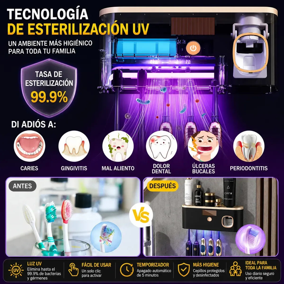 Dispensador Pasta Dental / Porta Cepillo de diente