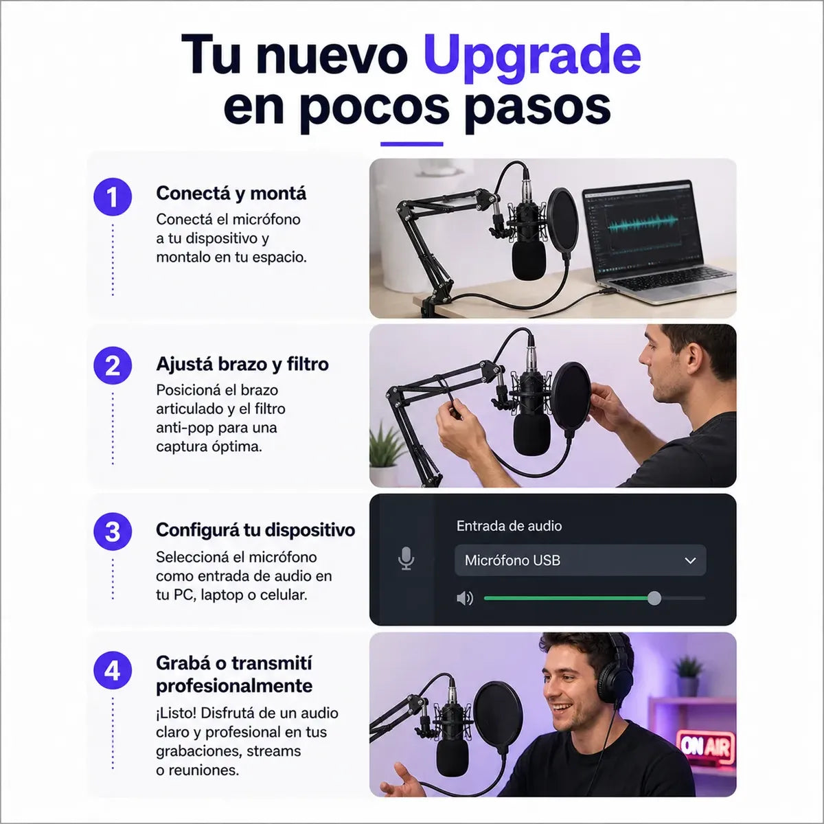 Micrófono Condensador Omnidireccional Con Brazo Ajustable