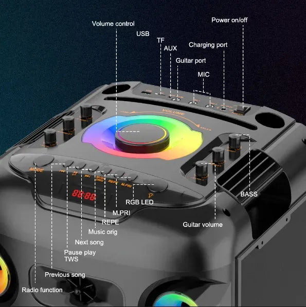 Parlante 12″x2 Bluetooth Con 2 Micrófonos Y Control