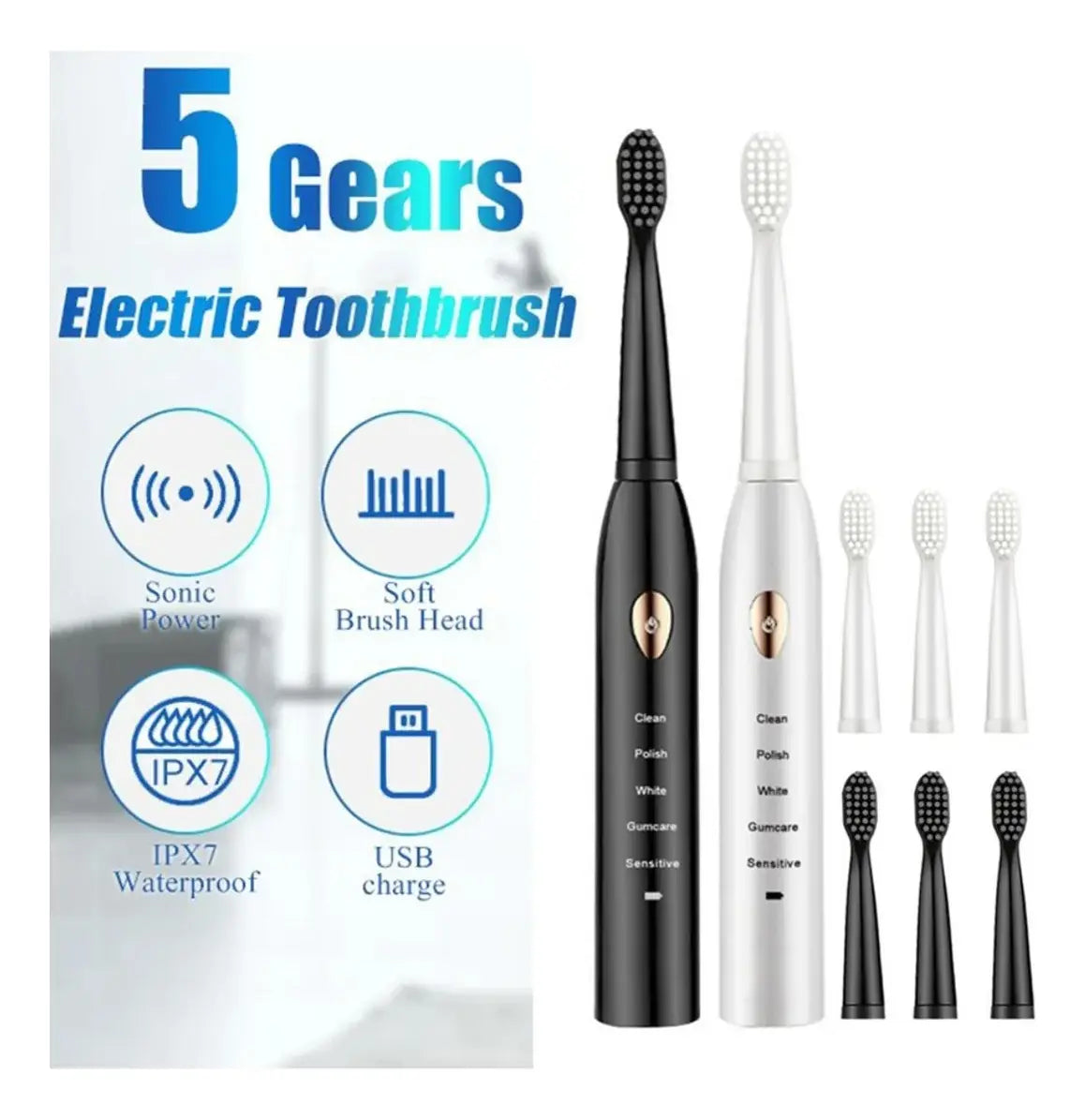 Cepillo Dental Eléctrico Recargable + 3 Cabezales
