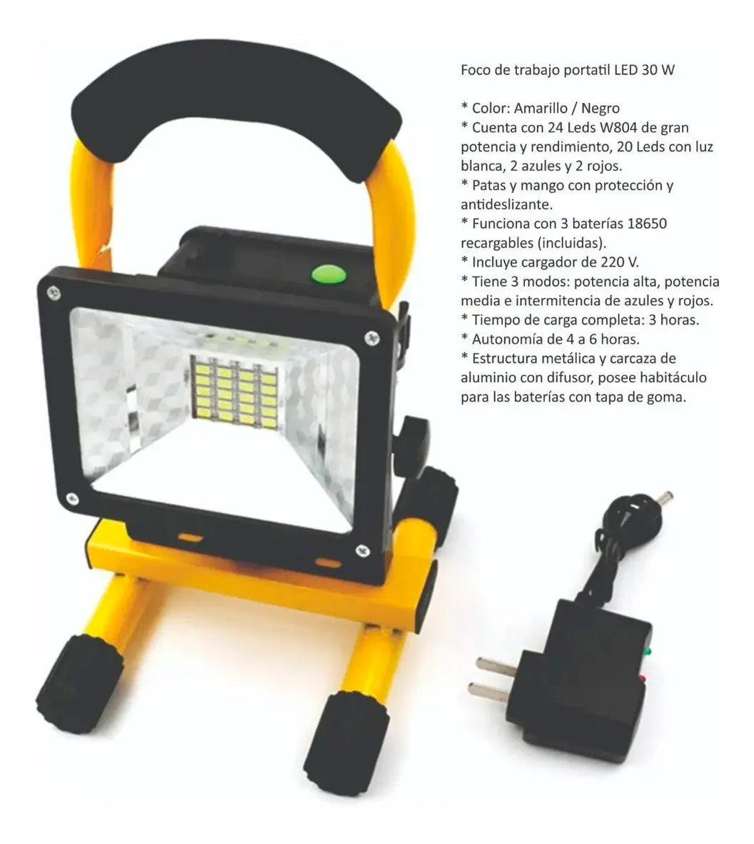 Foco Led De Mano Recargable 30w