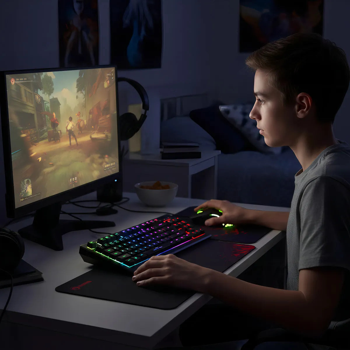 Combo Gamer 3 En 1 Marvo CM310 Teclado + Mouse + Pad Rainbow RGB