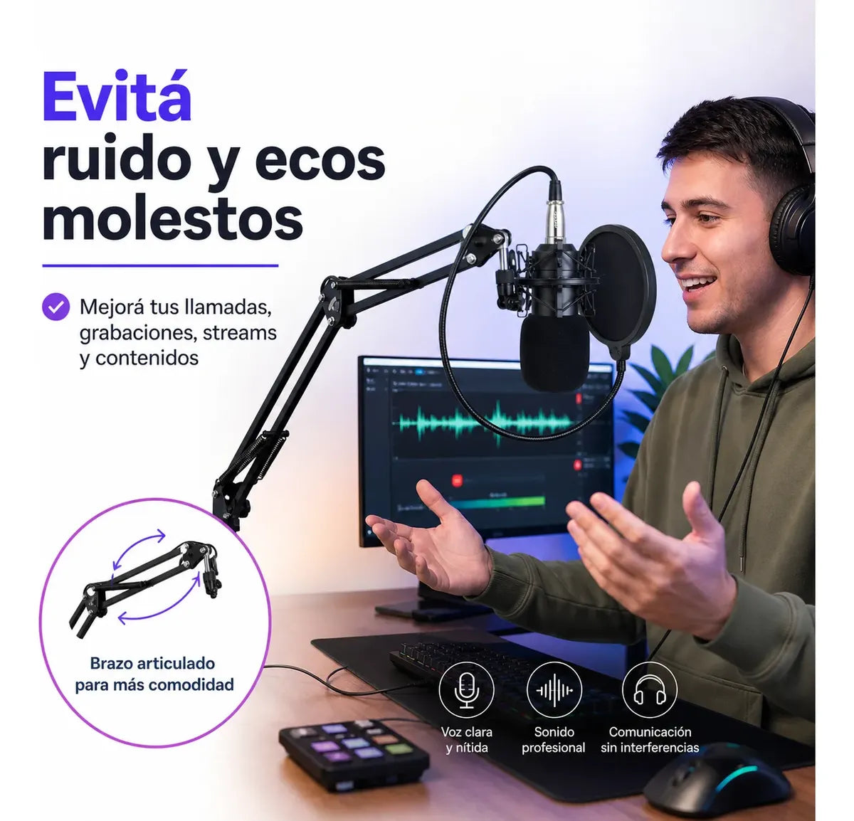 Micrófono Condensador Omnidireccional Con Brazo Ajustable