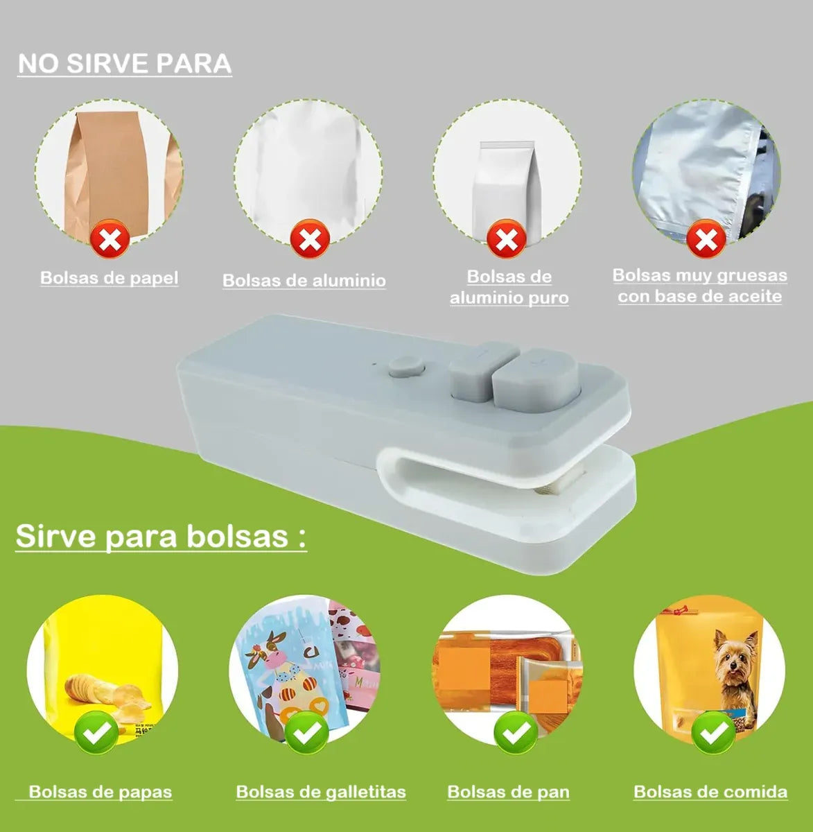 Mini Sellador Y Cortador De Bolsas Recargable Usb Magnético