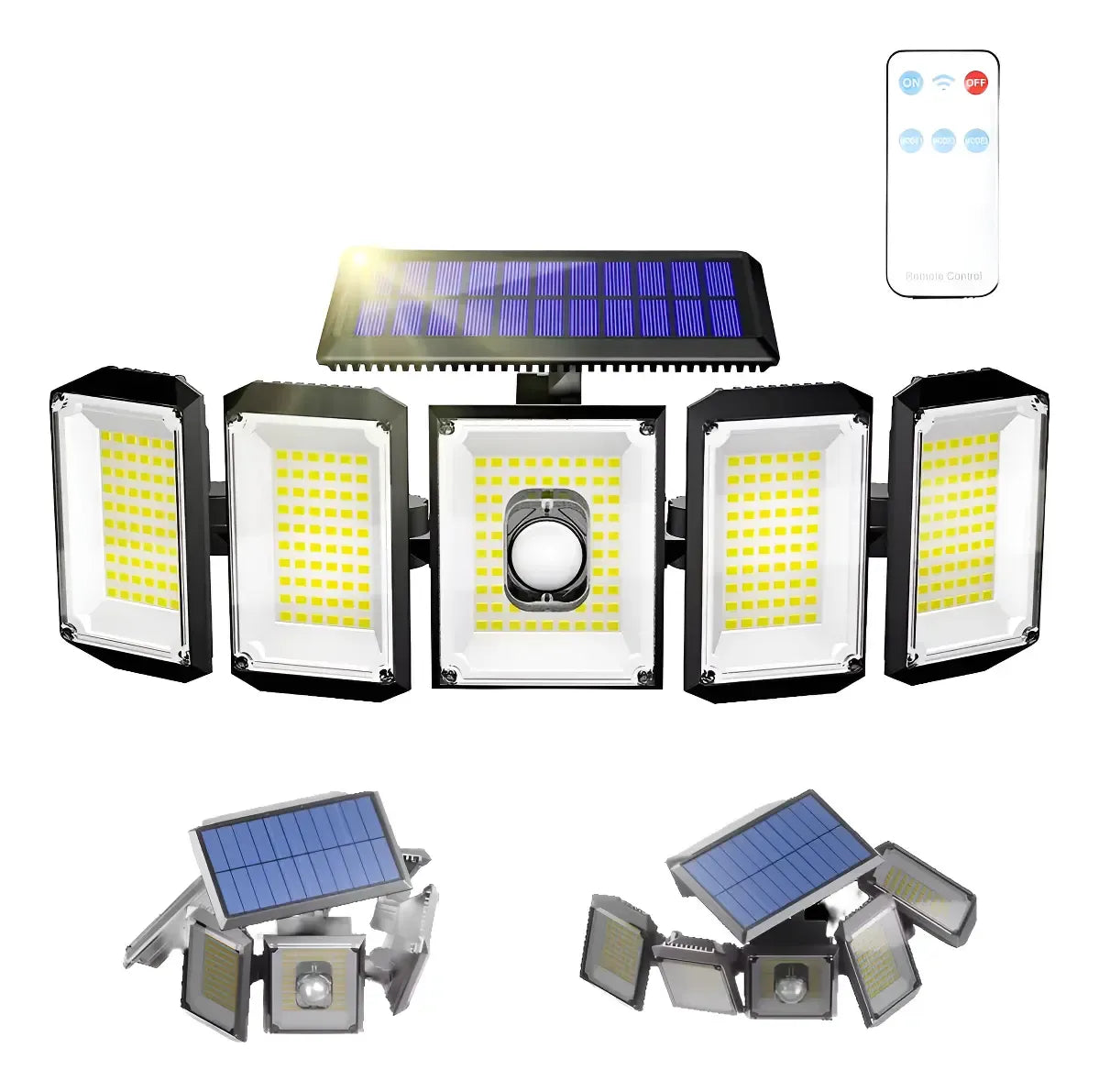 Lampara Solar 45w 300 Led Exterior 5 Cabezas Movibles