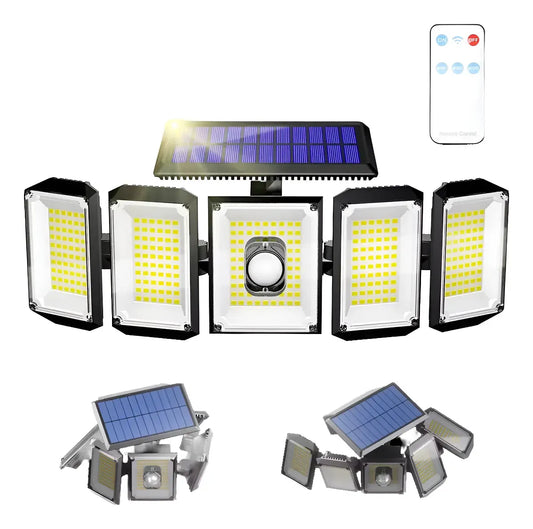 Lampara Solar 45w 300 Led Exterior 5 Cabezas Movibles