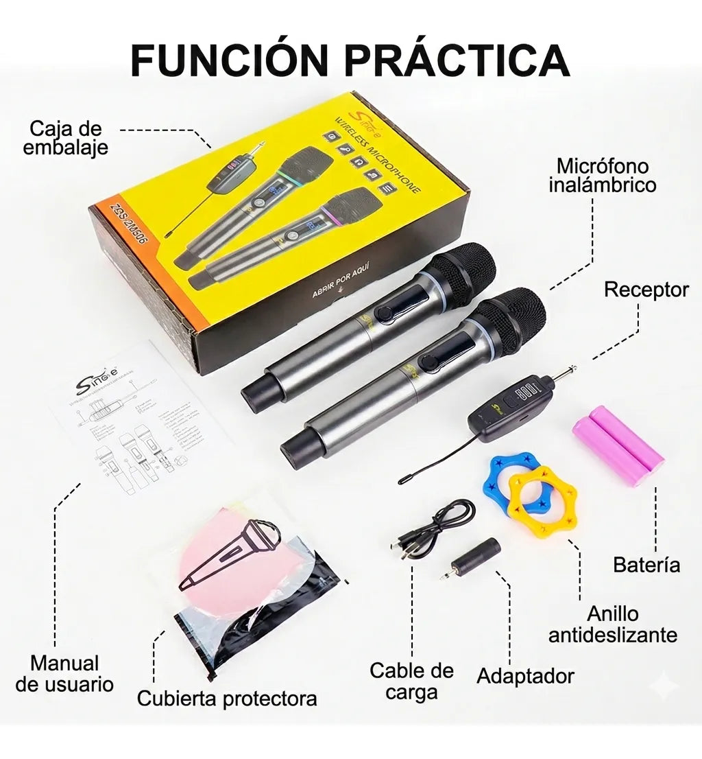 Kit De 2 Micrófonos Inalámbrico para Karaoke / Fiestas