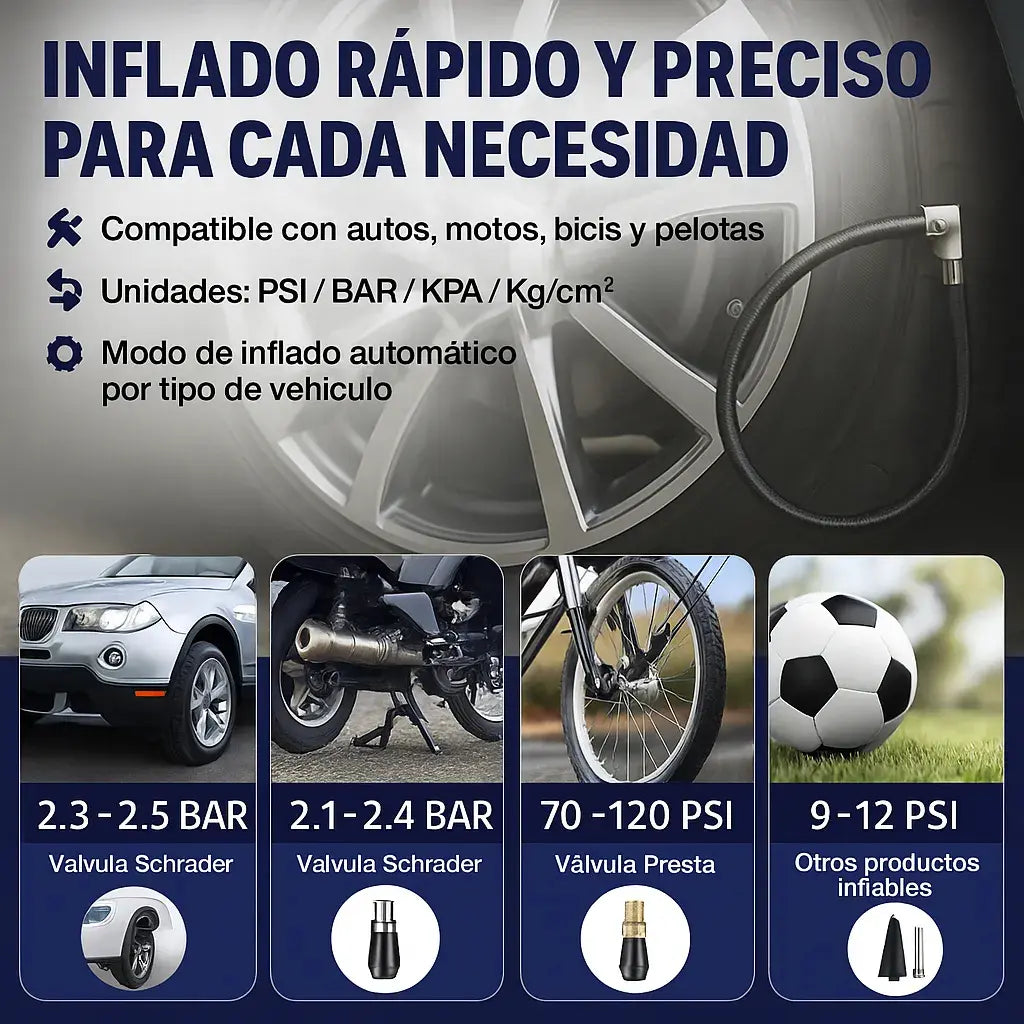 Inflador Portatil Universal Para Auto / Bici / Moto Con Linterna