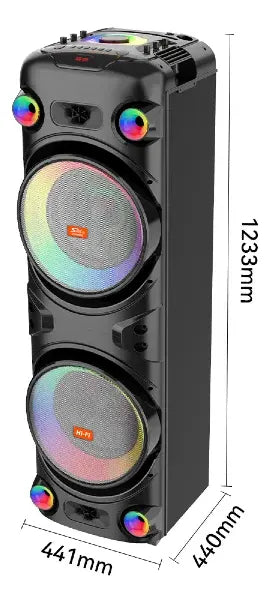Parlante 12″x2 Bluetooth Con 2 Micrófonos Y Control