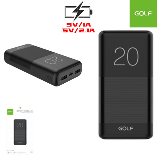 Power Bank GOLF, 20000 MAH Doble USB (5V) + Puerto C (5V) / Polímero G81-C